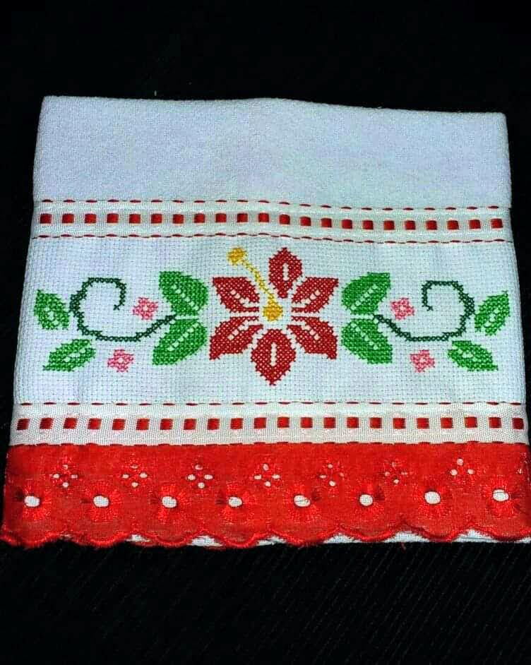 Pano de Prato Flor Vermelha